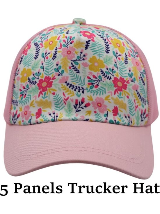 〽️Women Pink Flower High Ponytail Baseball Cap Trucker Bad Hair Day Adjustable